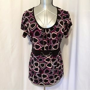 Notations Black and Purple Geometric Blouse 1X